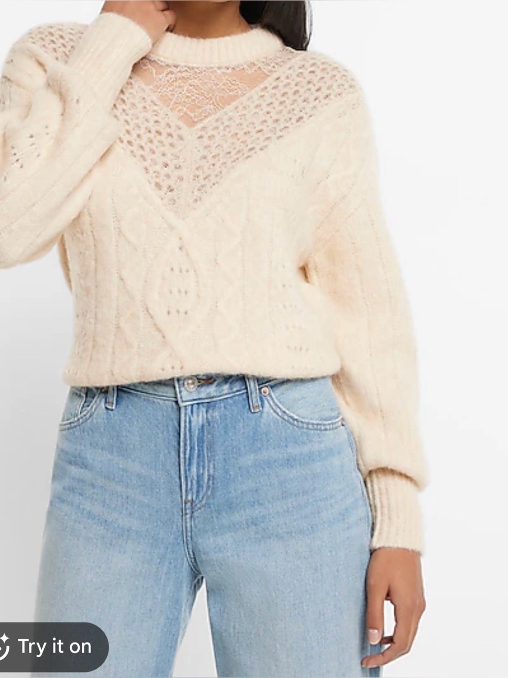 Express Sweater Women M Ivory Lace Cable Knit Long Sleeves Luxury timeless Cozy